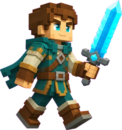Original voxel adventurer carrying a diamond sword