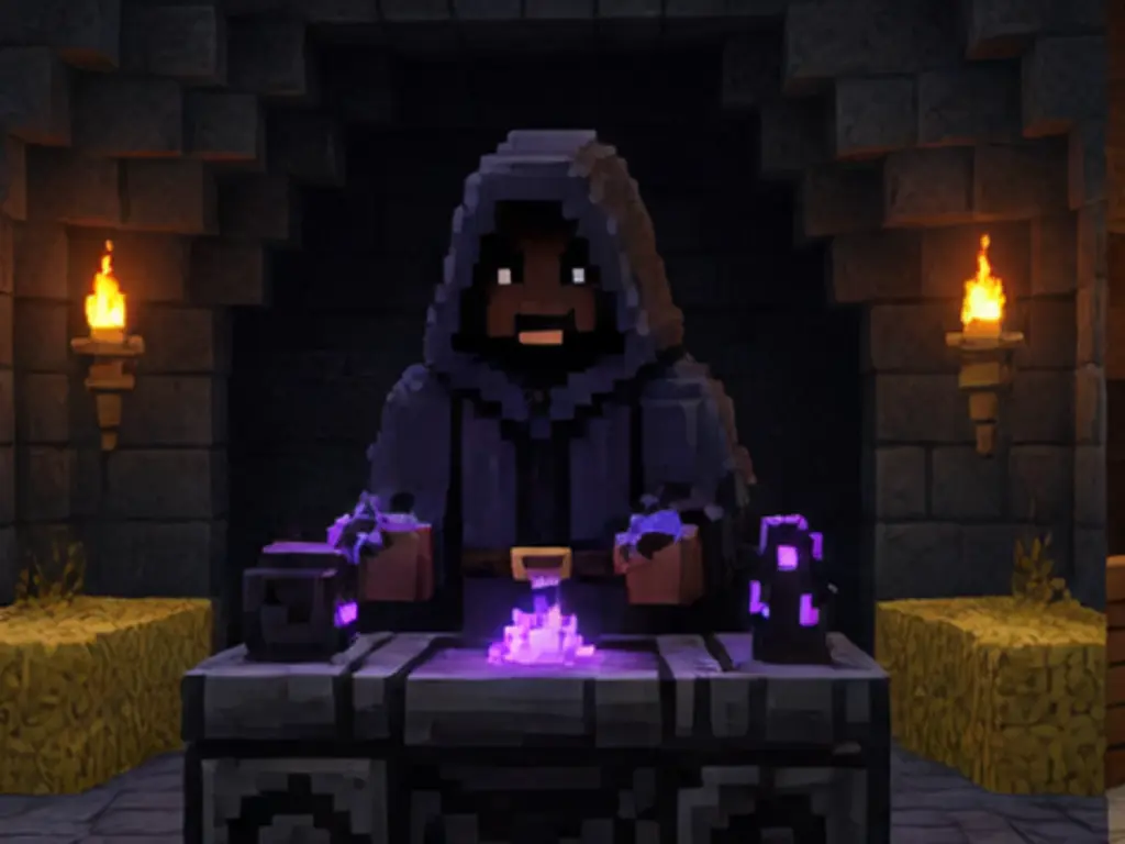 Minecraft-style guide artwork for the Shadow Priest NPC at United Factions spawn.