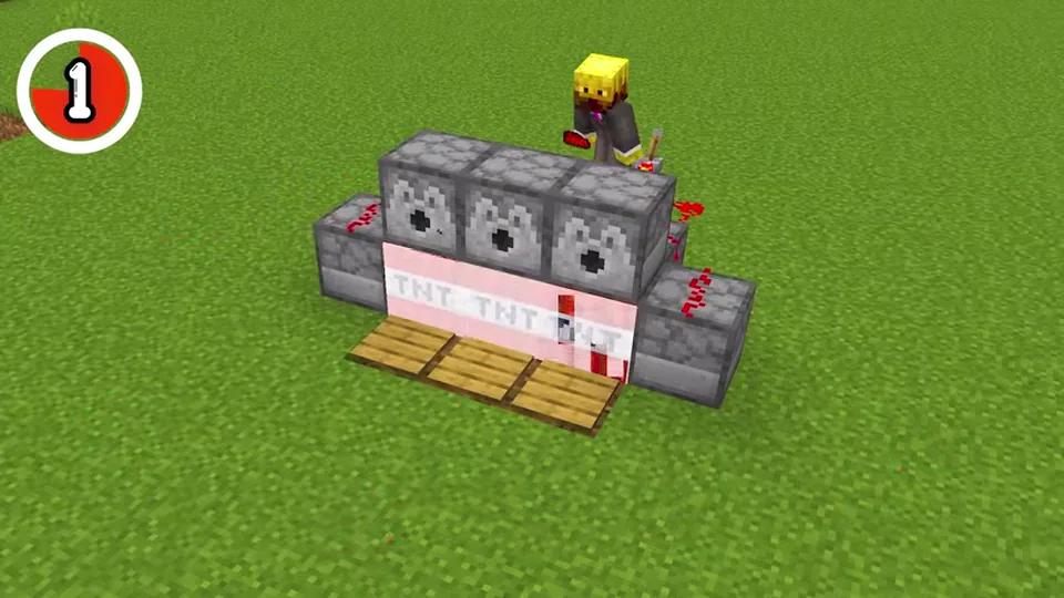 Screenshot of the TNT wave clock cannon with loaded dispensers from the referenced BlazedMC video.