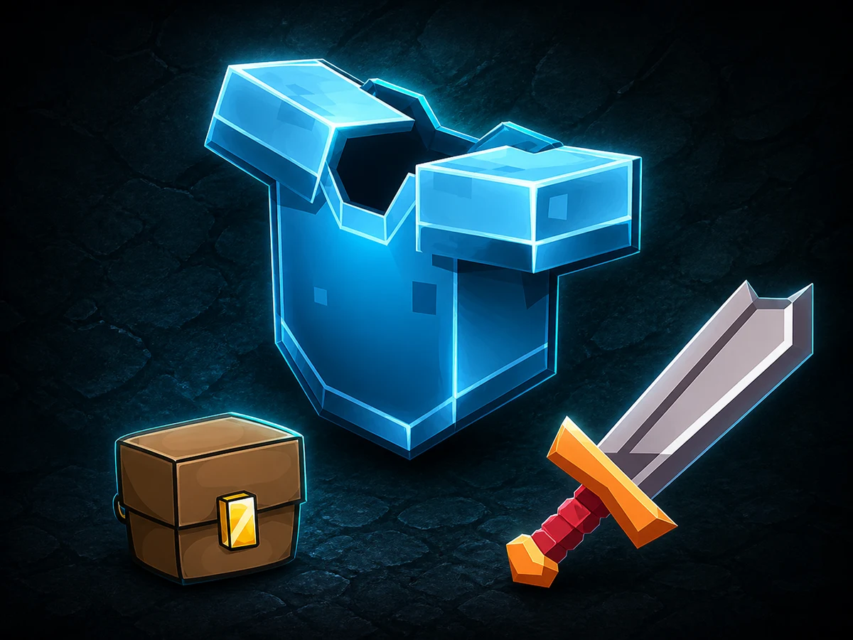 Diamond Supporter pack with diamond armor, a locked reward chest and sword