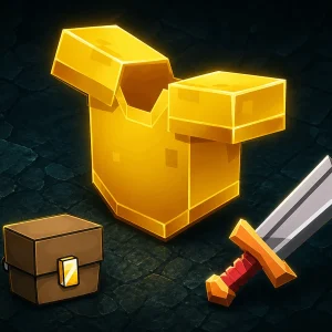 Gold Supporter pack with gold armor, a locked reward chest and sword