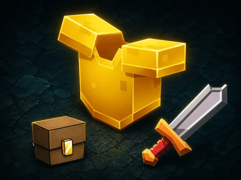 Gold Supporter pack with gold armor, a locked reward chest and sword