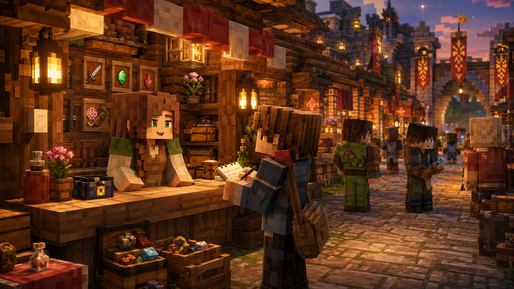 Beth market interview scene for The Herobrine Herald
